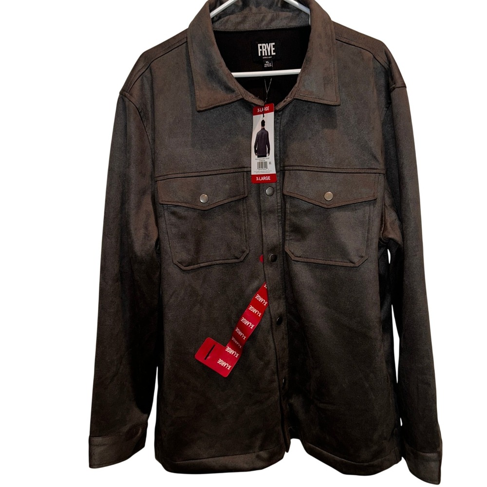 Frye Men's Faux Suede‎ Shirt Jacket XL Charcoal Gray Stretch NEW with Tags